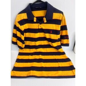 Ralph Lauren Yellow/Navy/Red Striped Polo Shirt Pony Logo Short Sleeve Mens L
